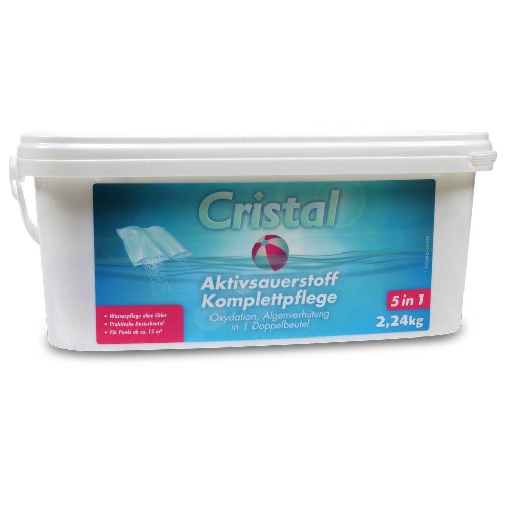 Cristal Poolpflege CRISTAL Aktivsauerstoff Komplettpflege 2,24 kg, (völlig ohne Chlor, Algenverhütung, Klareffekt, pH-Pufferung, Härtestabilisator), Synergieeffekt