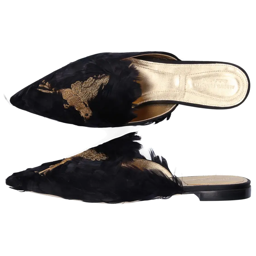 Alberta Ferretti - Pantoletten 51A Federn - schwarz