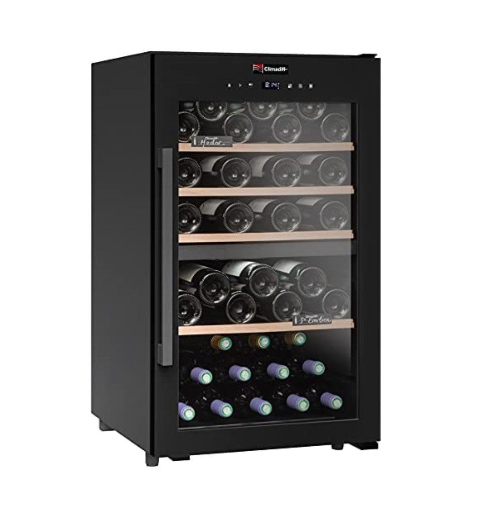CLIMADIFF Weinkühlschrank CDB56B1, 2 Zonen, 56 Flaschen Wein, Flaschenkühlschrank Kühlschrank, für 56 Standardflaschen á 0,75l,Design Weinkühler, Getränkekühlschrank 85x50x54cm Weinschrank Wein