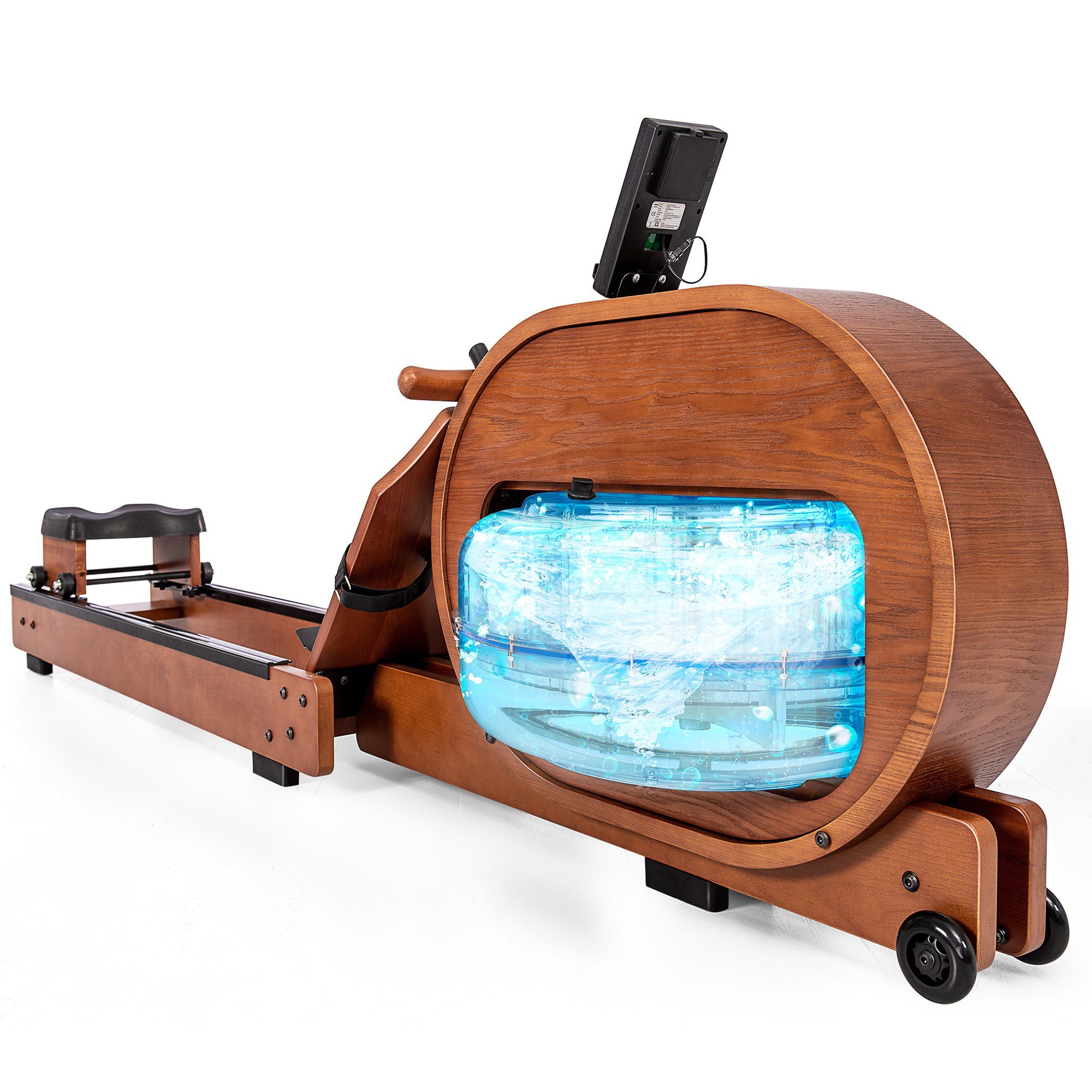Gotagee Rudergerät Wasser Rudergerät Echtholz-Rudergerät LCD App Kompatibilität (Kinomap), Rutschfeste und verstellbare Pedale