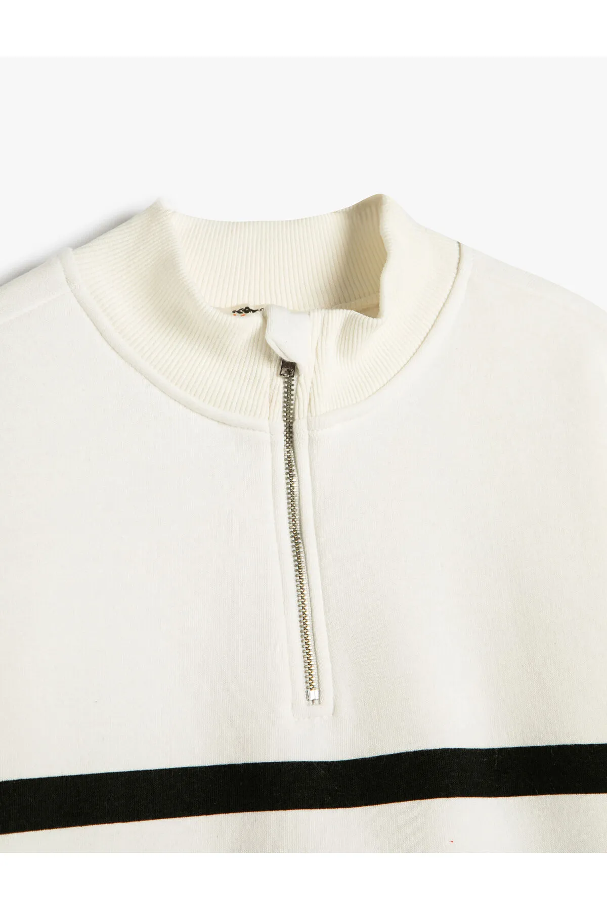 Koton  Sweatshirt, hoher Kragen, lange Ärmel, halber Reißverschluss, Streifen, detailliertes Band