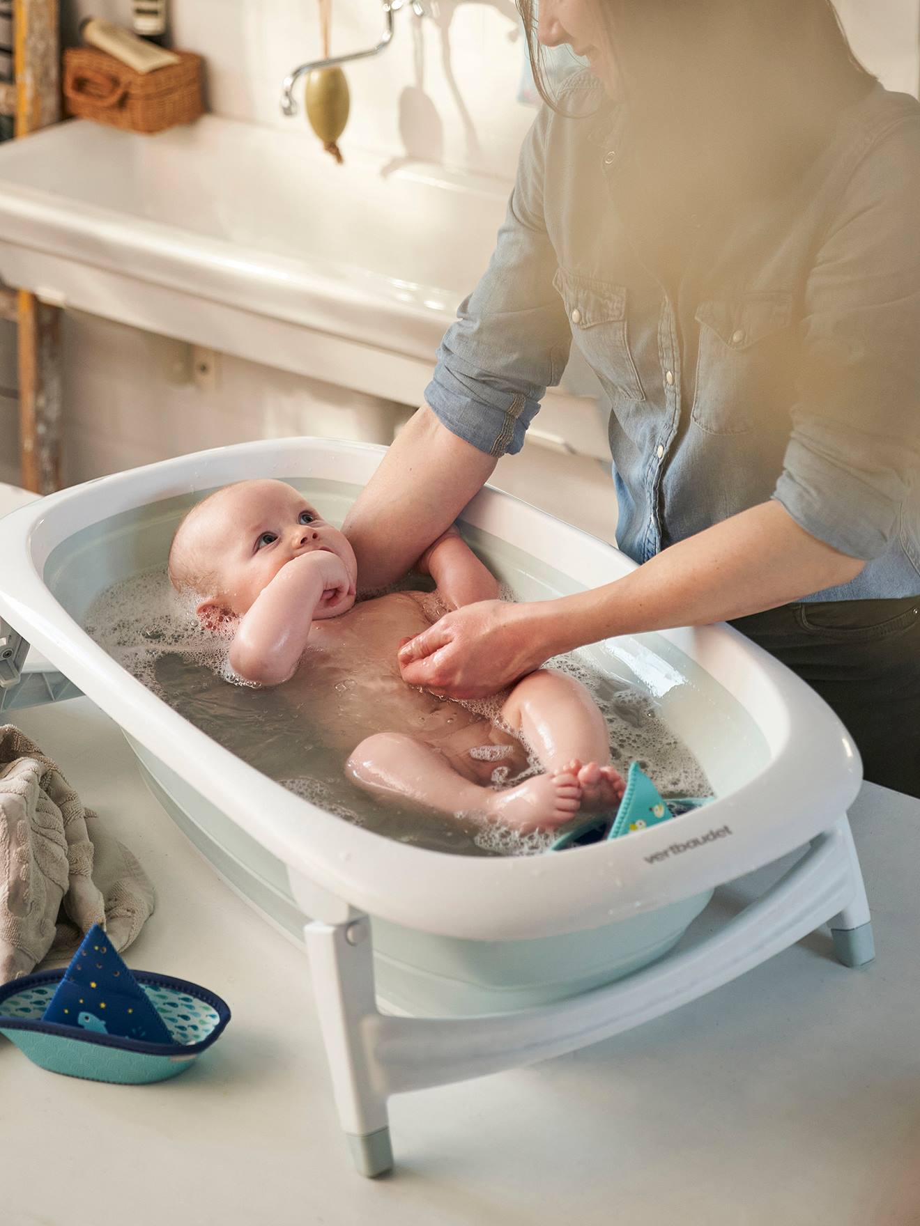 Vertbaudet Faltbare Baby Badewanne EASY TUB - aqua/weiß