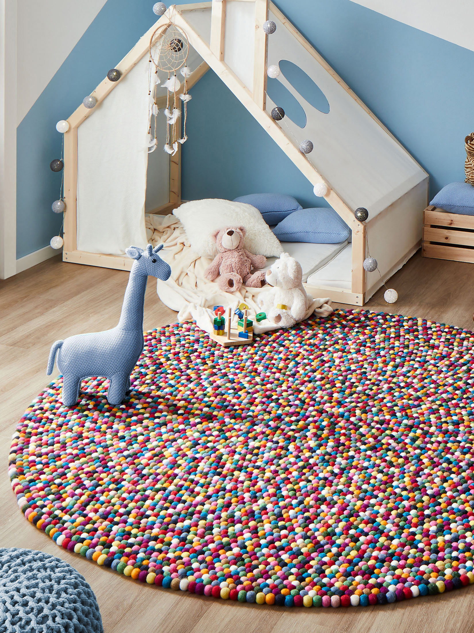 Arica Filzkugel-Teppich, Multicolor
