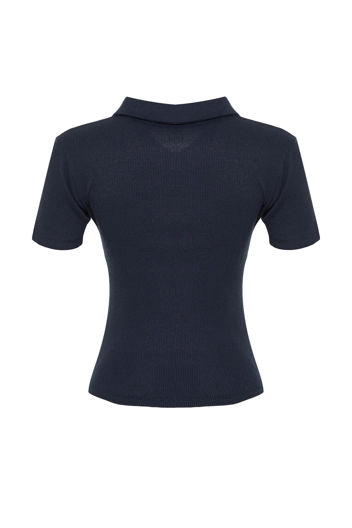 Trendyol Collection  Marineblaue, mit Reißverschluss, detaillierte, taillierte, gerippte, dehnbare Strickbluse mit Polokragen TWOSS23BZ00496