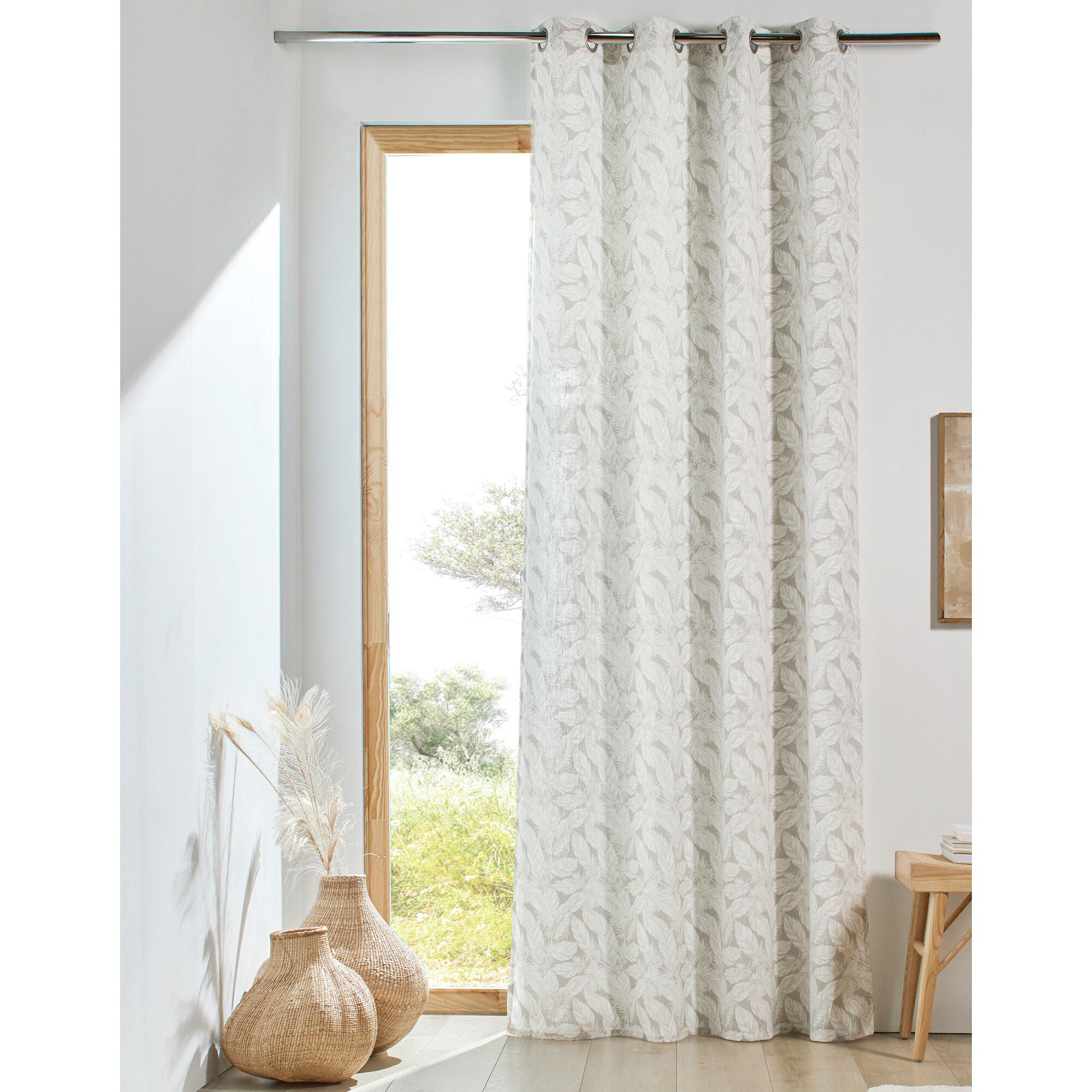 Rideau en ramie imprimé feuillages