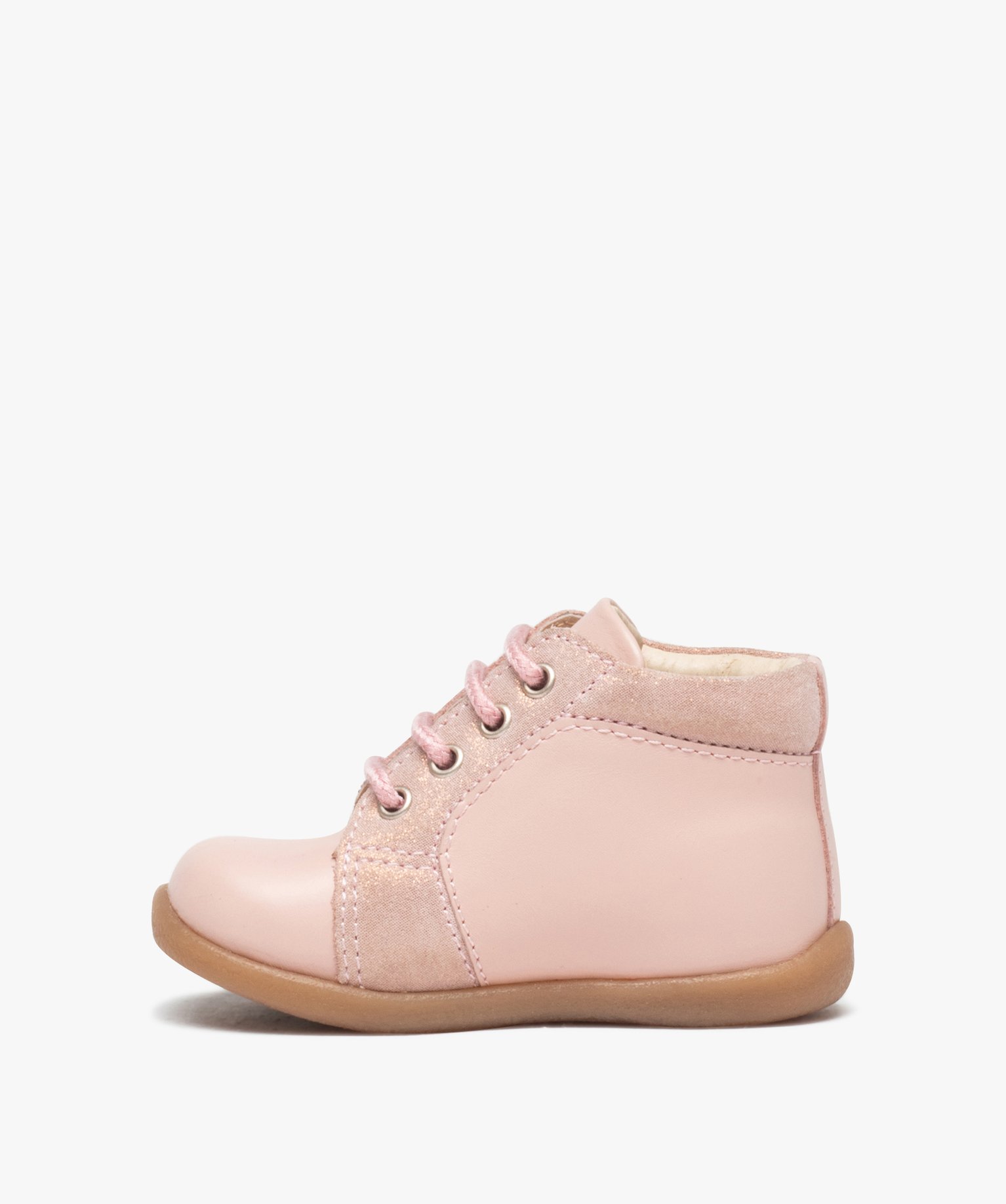 Bottillons bébé filles unis en cuir à lacets rose | GEMO
