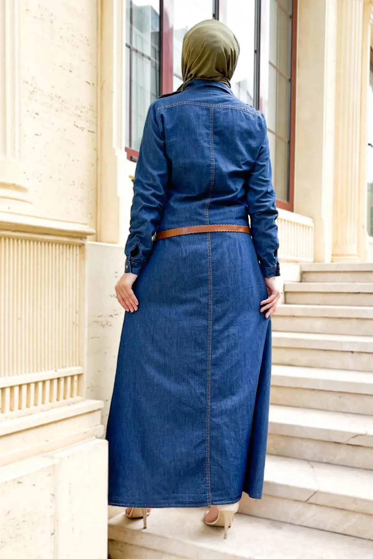 Tesettür Dünyası  Jeanskleid mit Ledergürtel Tsd220838 Dunkelblau