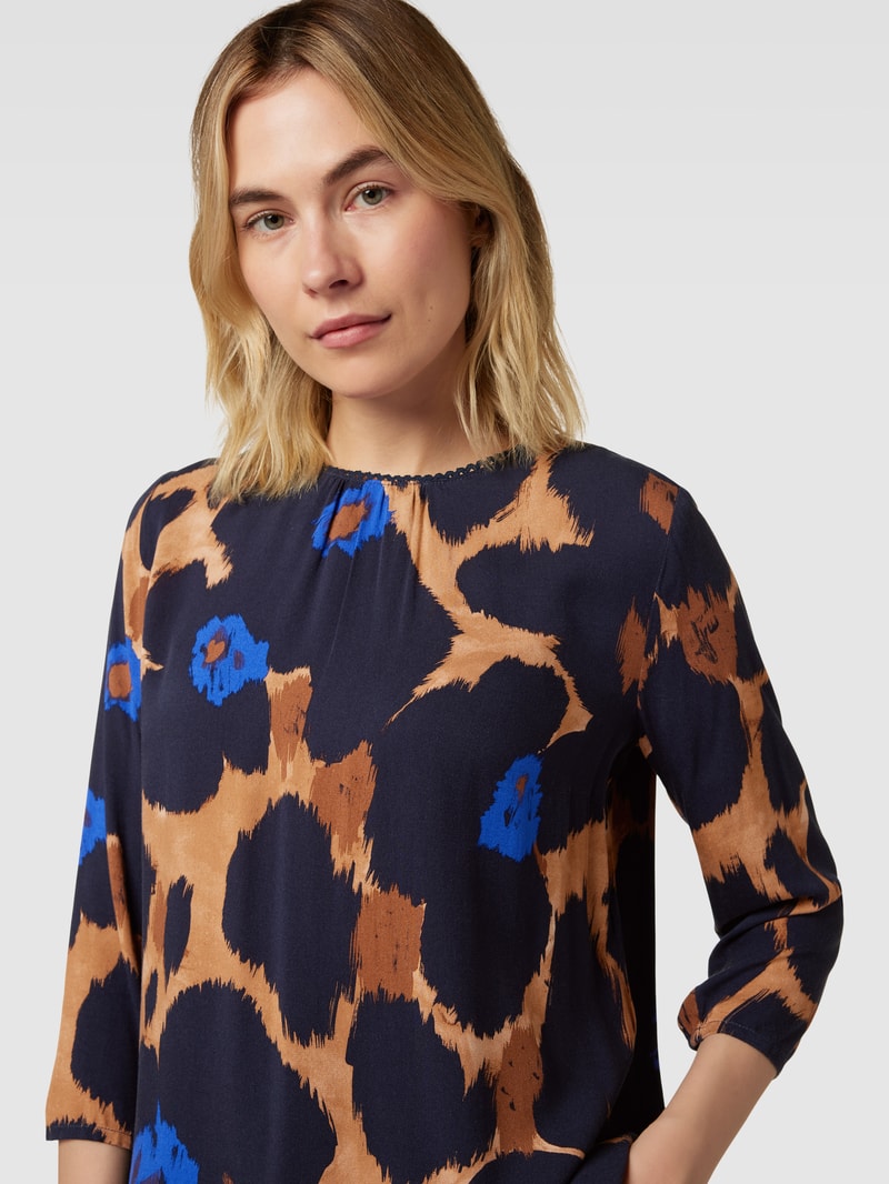 Blusenshirt mit Allover-Muster und 3/4-Arm in royalblau