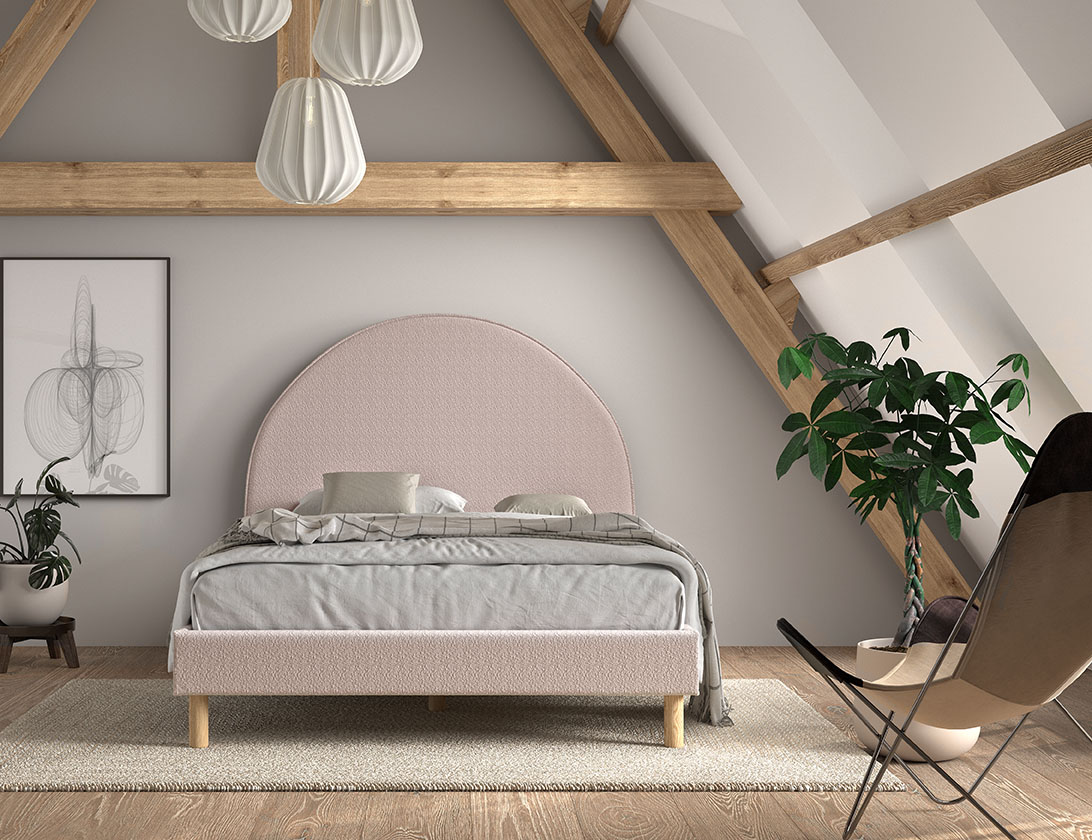 VIPACK Polsterbett MOON mit Liegefläche 140 x 200 cm, inkl Lattenrost, Bezug trendiger Boucle Stoff in Rosa