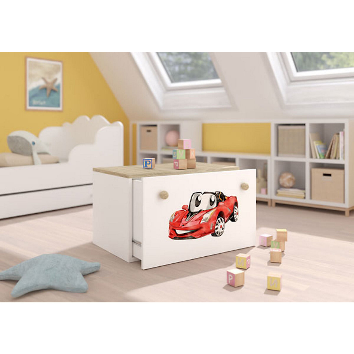 Spielzeugtruhe Sitztruhe Inga 70cm Motiv wählbar mit 1 Schublade