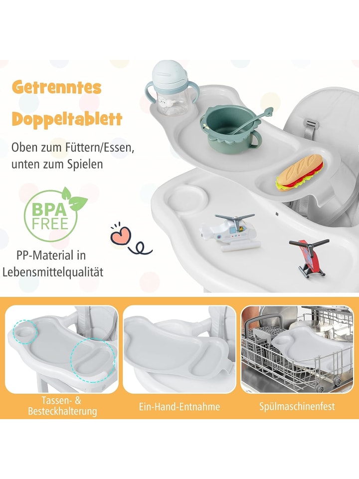 COSTWAY 3 in 1 Hochstuhl in Grau günstig kaufen 51 cm