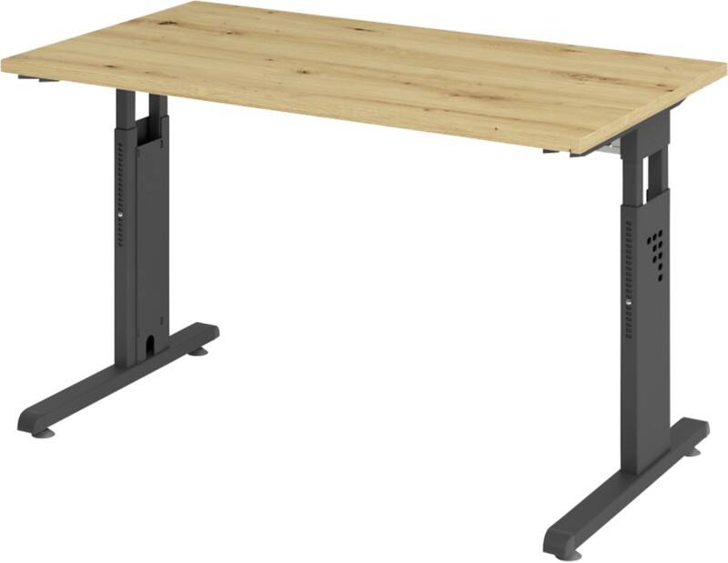 Hammerbacher Höhenverstellbar Gerader Schreibtisch Eiche Melamin Schwarz C-Fuß 1.200 x 672 x 685 mm Mit Aufbau