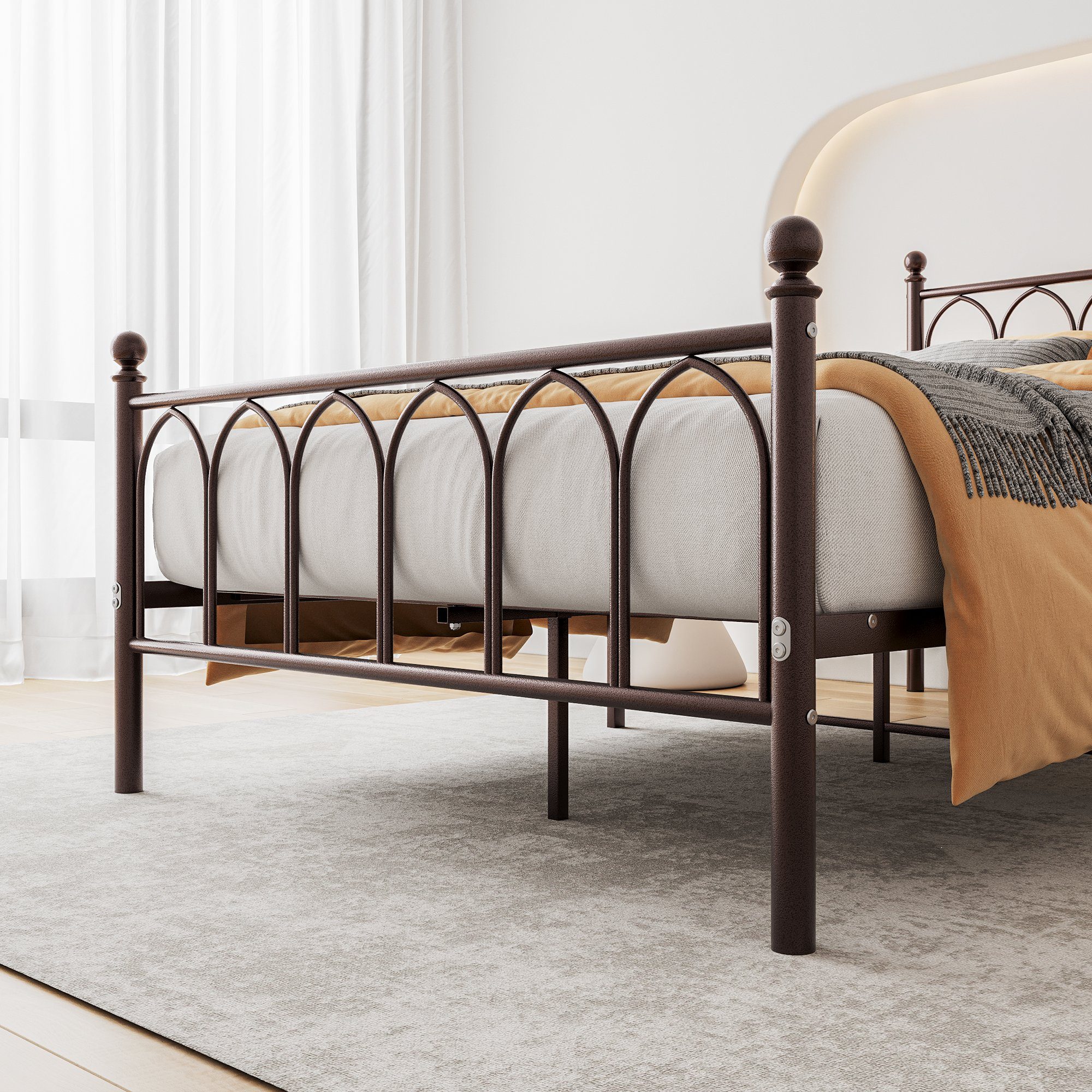WISHDOR Metallbett Einzelbett mit Lattenrost (120 x 200 cm Braun ohne Martratze), Bettgestell aus Metall, passend für 120 x 200 cm Matratze