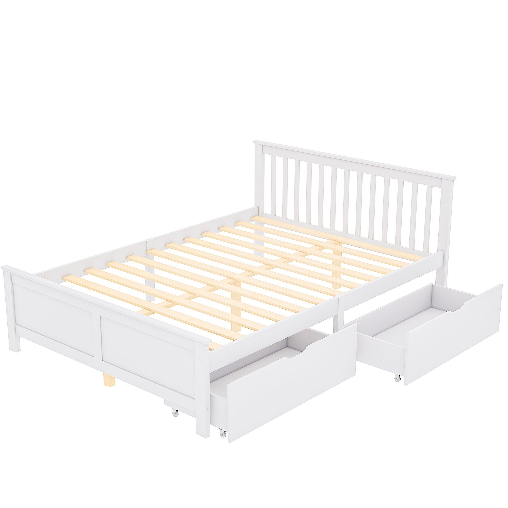 Fangqi Massivholzbett 140x200 großes Doppelbett mit Schubladen, Jugendbett mit Kiefernrahmen, mit zwei Bettschubladen