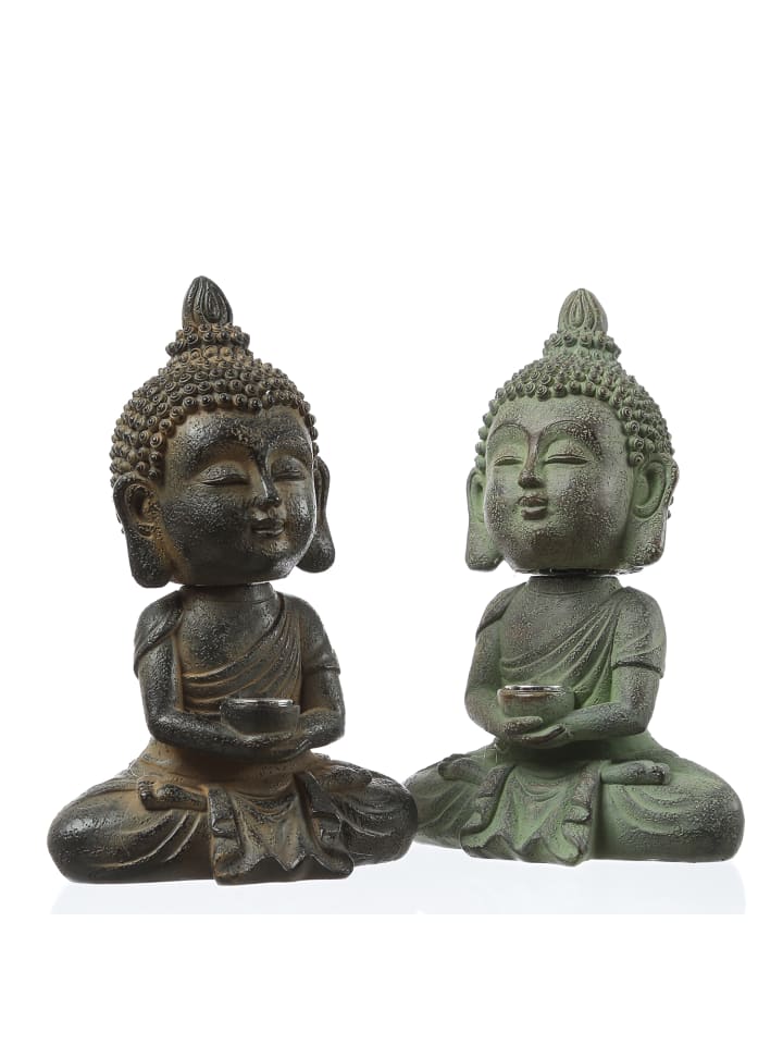 MARELIDA LED Solar Buddha Wackelfigur Gartenfigur H: 19cm Lichtsensor in hellgrau günstig kaufen onesize