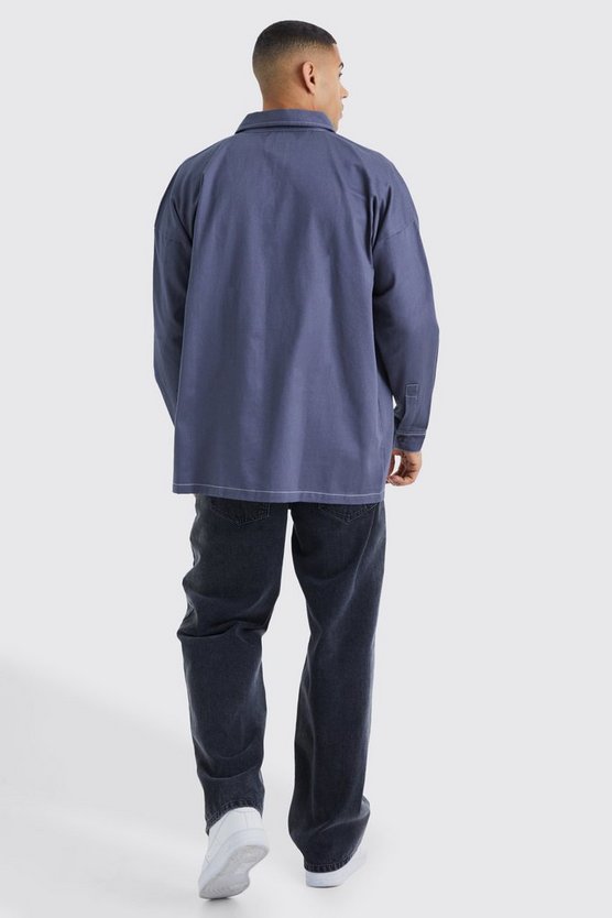 Oversize Twill Overshirt mit Kontrast-Naht