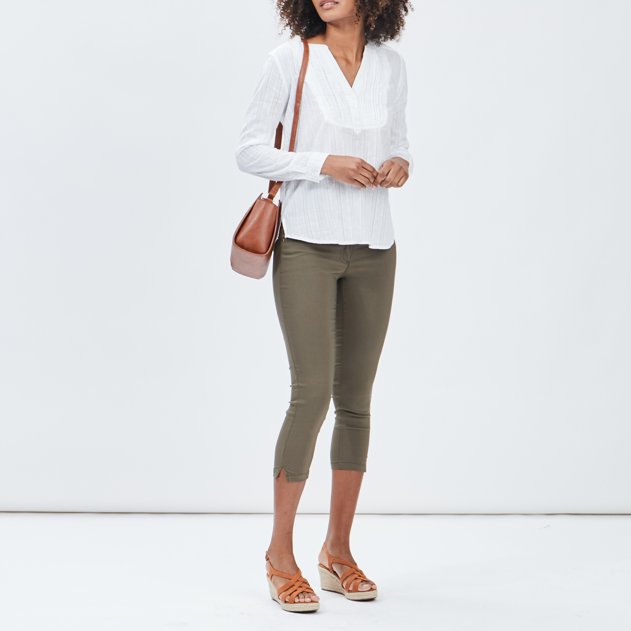 Pantacourt slim taille haute vert kaki femme | La Halle