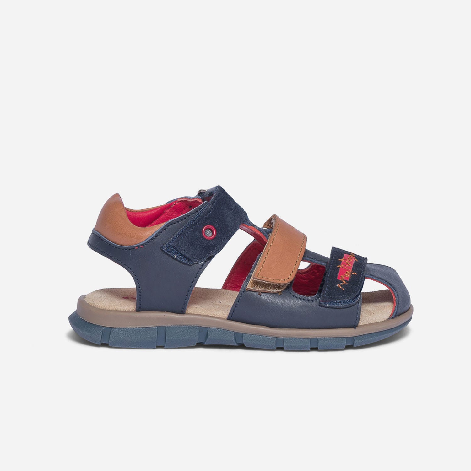 Sandale bleu marine et camel en cuir