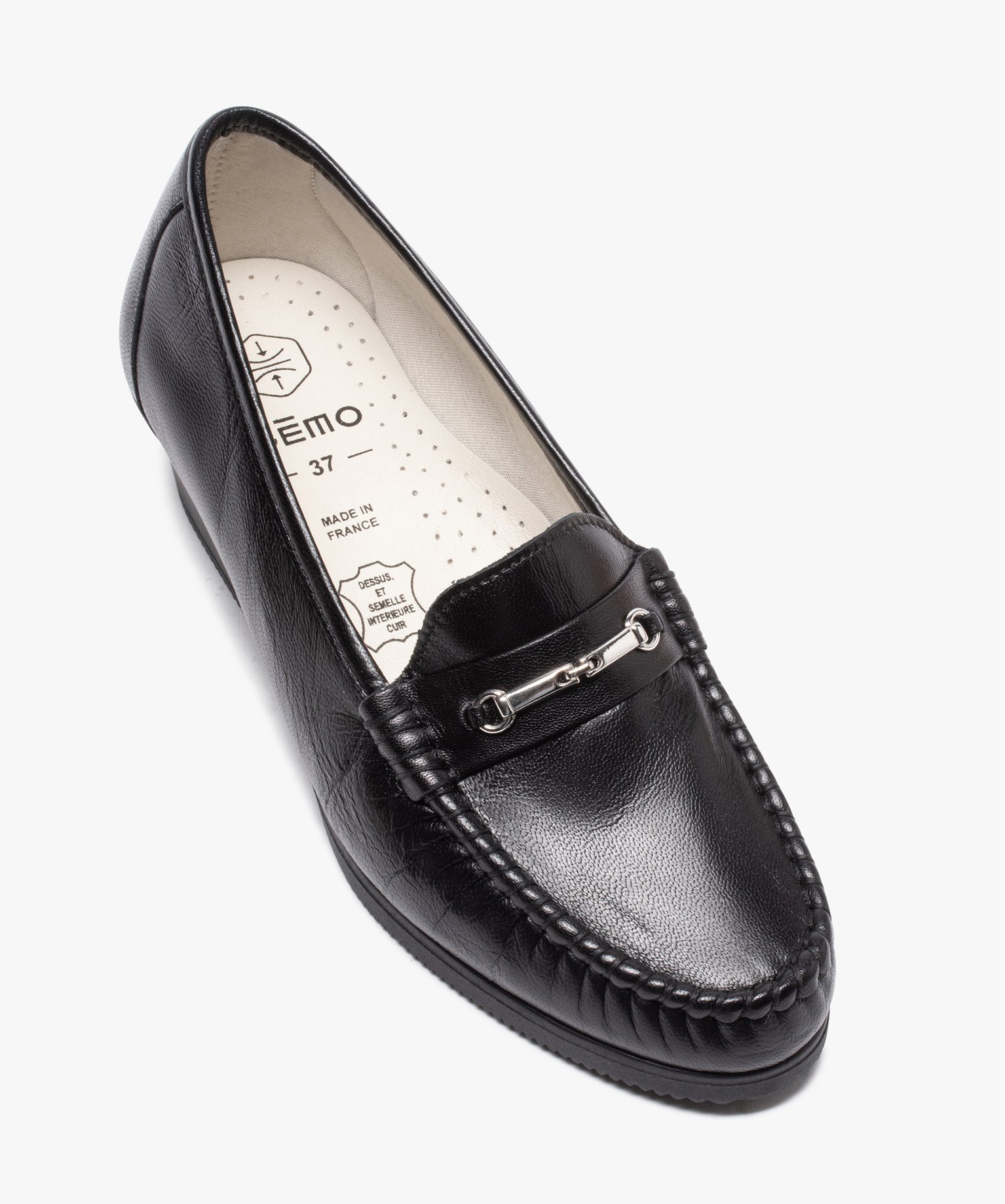 Mocassins femme confort unis dessus cuir noir | GEMO