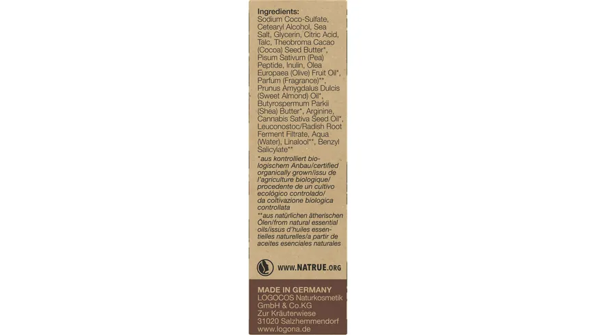 LOGONA Festes Pflegeshampoo Bio-Hanf und Bio-Mandelöl 60 g