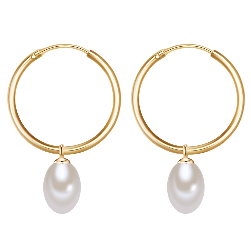 Valero Pearls Créoles en argent Argent sterling Perle de culture d'eau douce en Or jaune Boucles d'oreilles