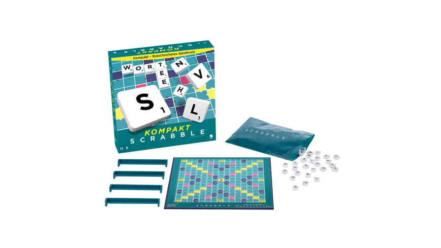 Mattel Games Scrabble Kompakt, Gesellschaftsspiel, Brettspiel, Reisespiel
