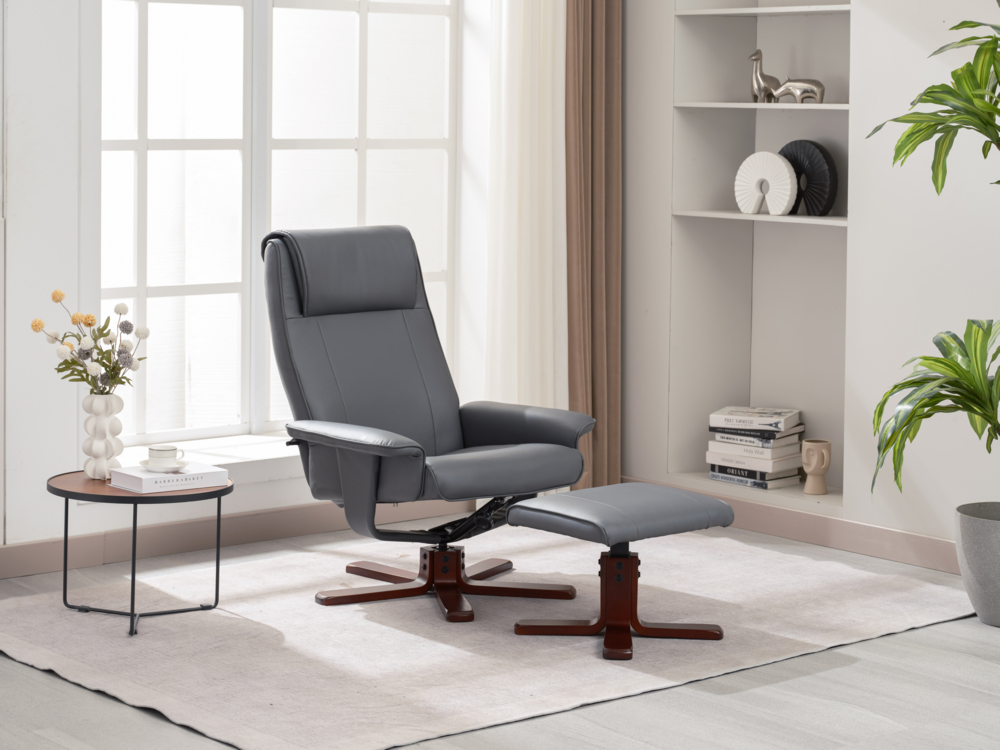 Happy Home Happy Home verstellbare Relaxsessel mit Hocker grau & Holzbeine