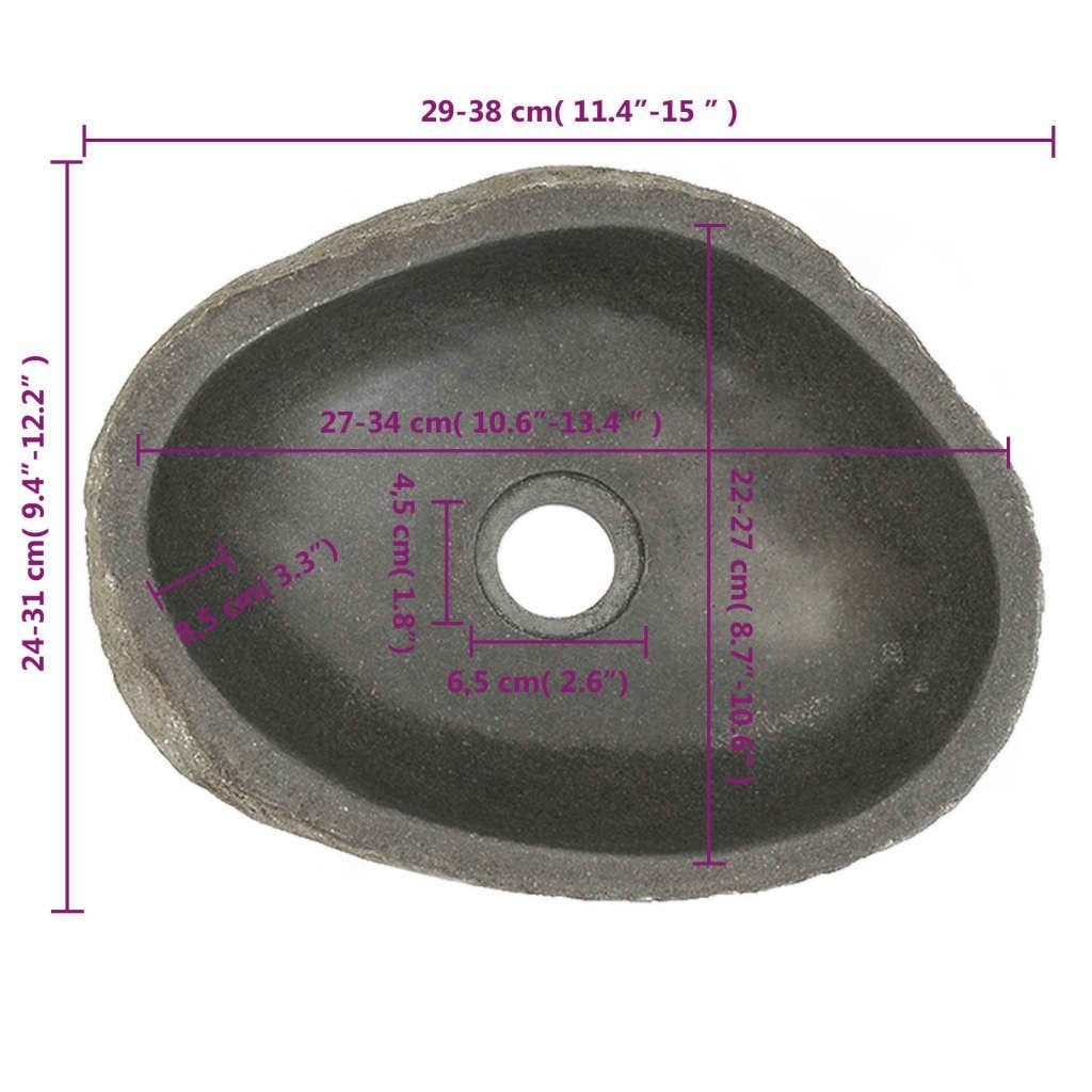 vidaXL Waschbecken Waschbecken Flussstein Oval 30 cm x 12 cm x 31 cm braun