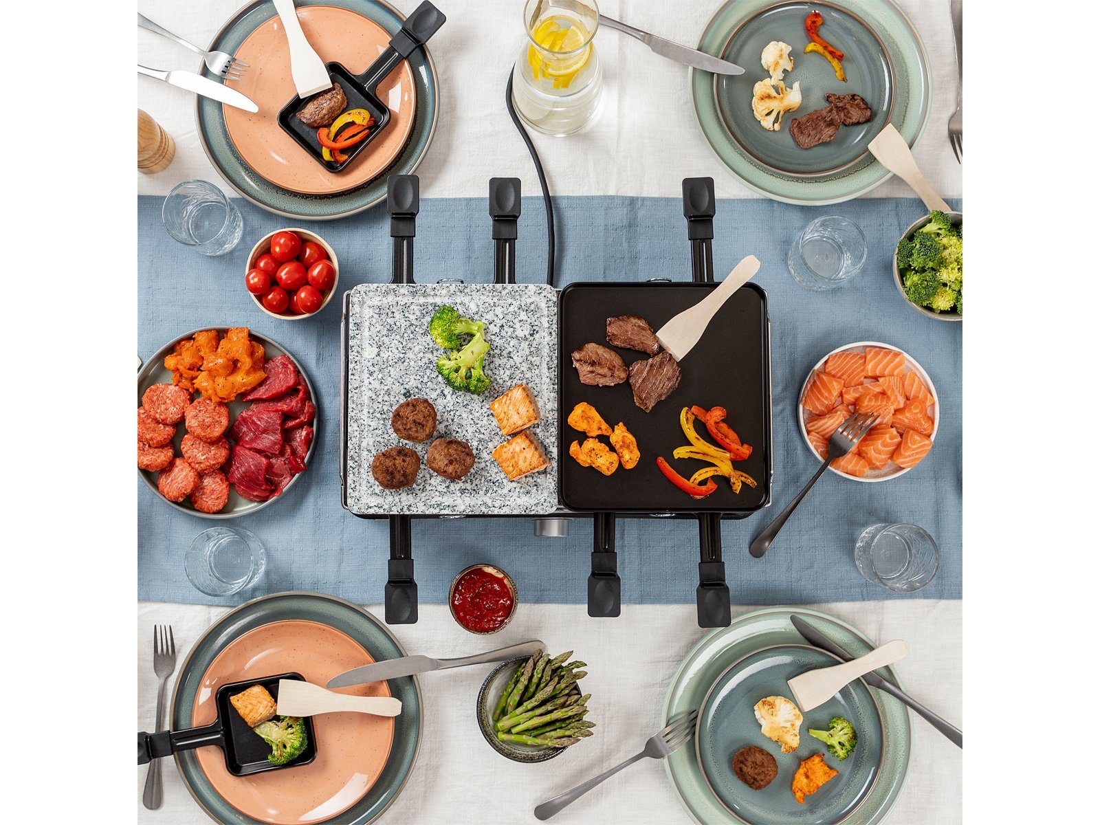 Tristar Raclette, 1400 W, Grill- & Steinplatte 5in1 Gerät Steingrill für 2-8 Personen Tischgrill