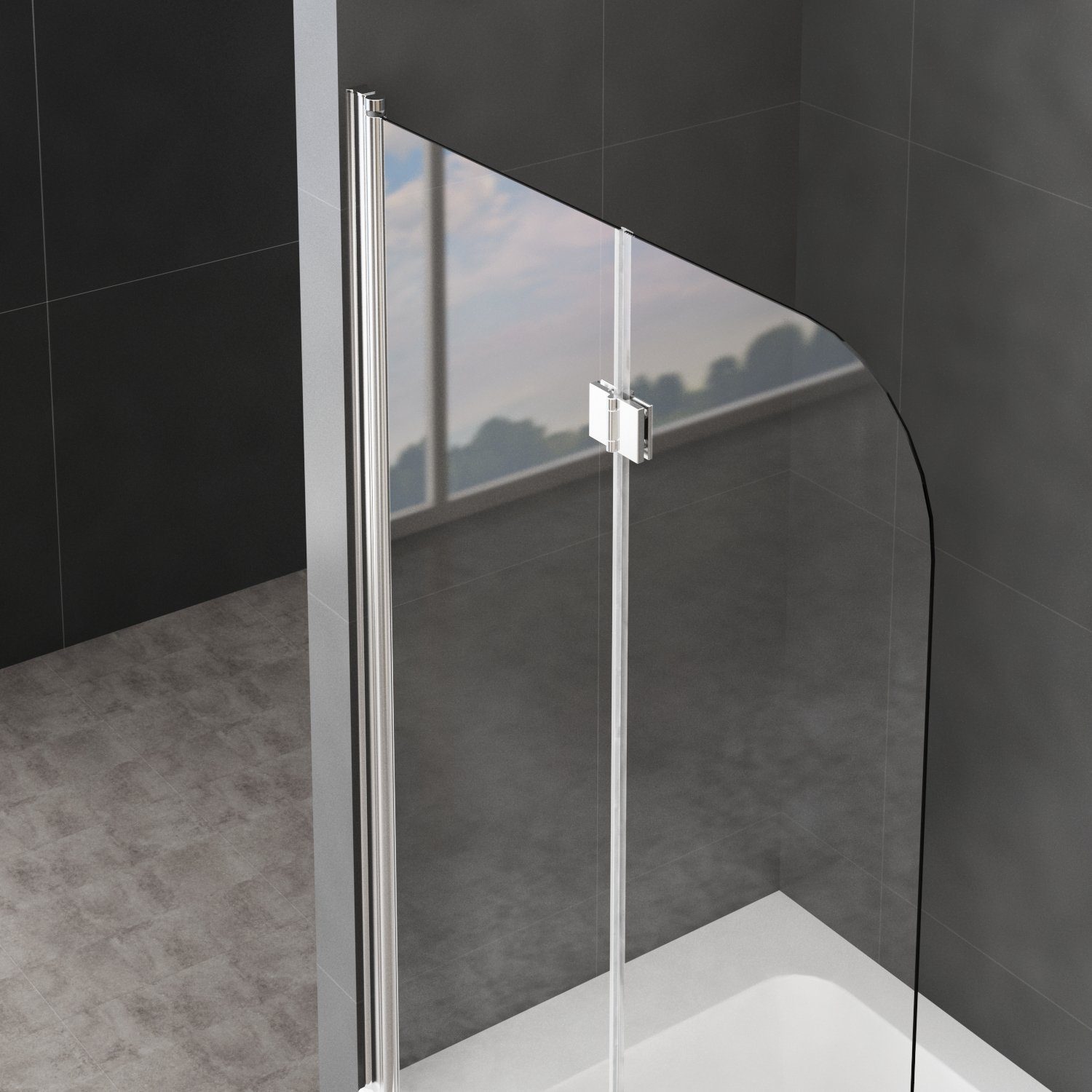 Boromal Badewannenfaltwand Duschwand Badewanne Faltbar 2/ 3-tlg Duschwand Klappbar 120x140cm, Einscheibensicherheitsglas, 6mm Easyclean ESG Sicherheitsglas, Vollständig zusammenklappbar