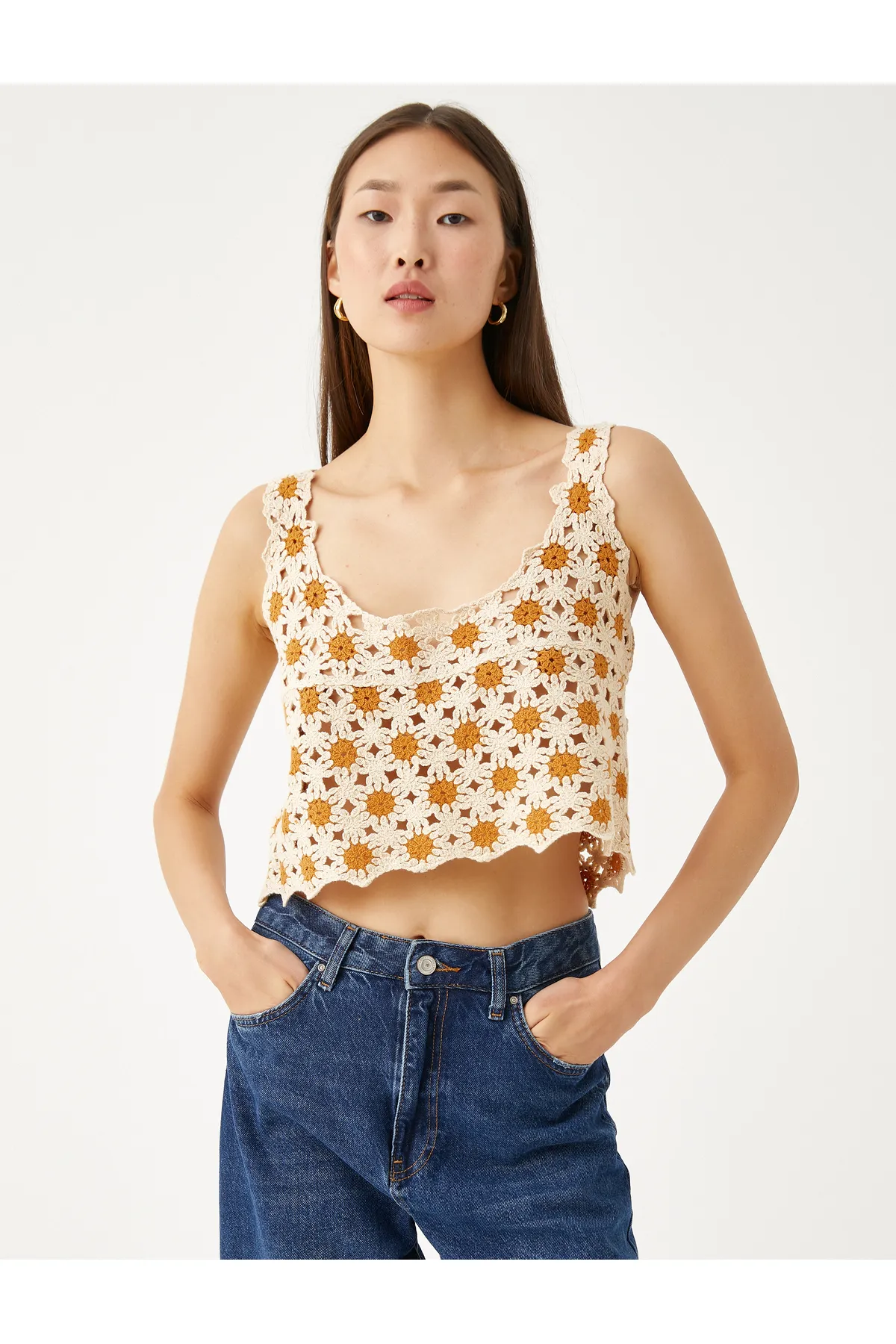 Koton  Crop Bustier mit Häkel-Quadratausschnitt