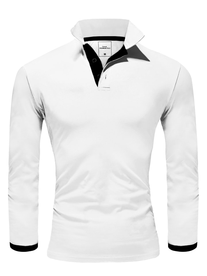 Amaci&Sons Langarm Kontrast Poloshirt CHARLOTTE in Weiß/Schwarz günstig kaufen