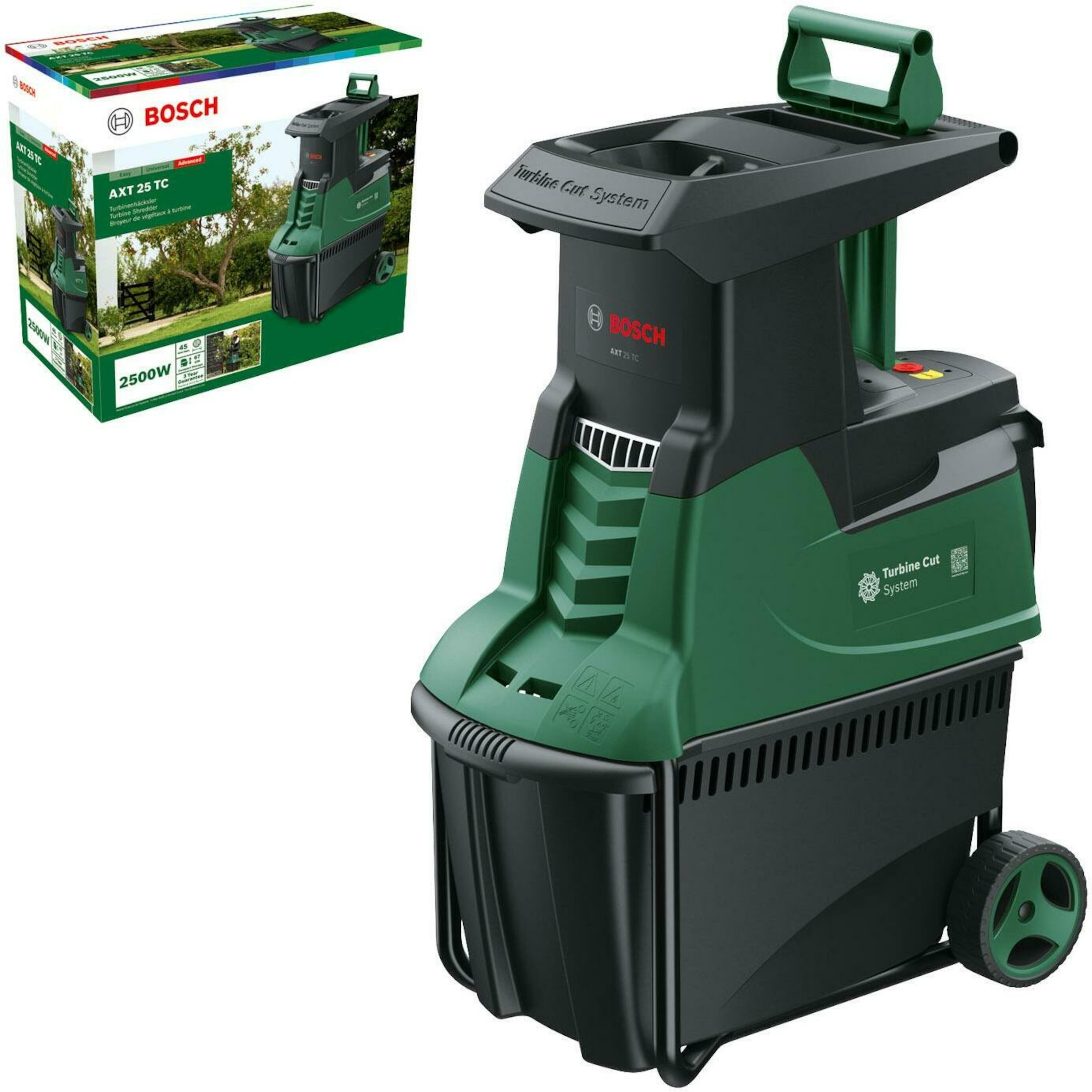 Bosch Green 0600803103 Whisper Shredder AXT 25 D (Grass collection box (53 l), practical push stick)