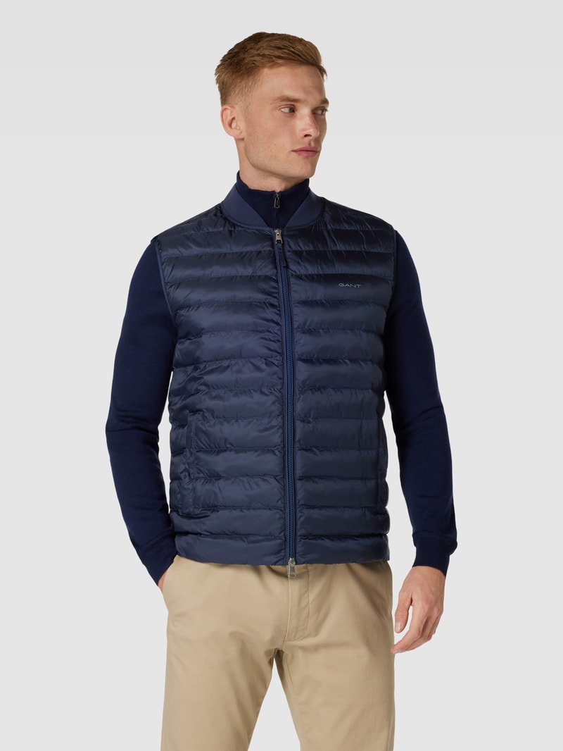 Steppweste mit Label-Print in marineblau