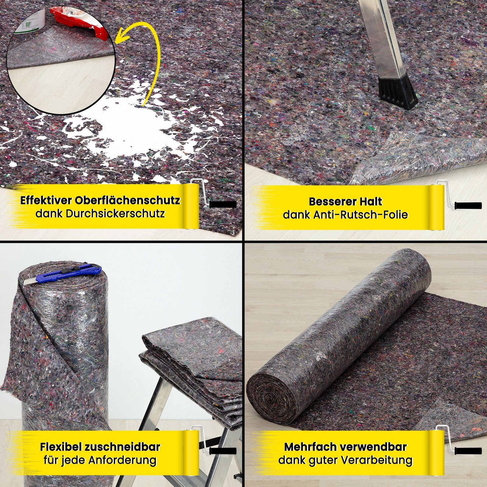 KK Verpackungen Bodenschutzvlies, Malervlies Abdeckvlies Grau 1 m x 5 m PE-Folie 180 g/m²