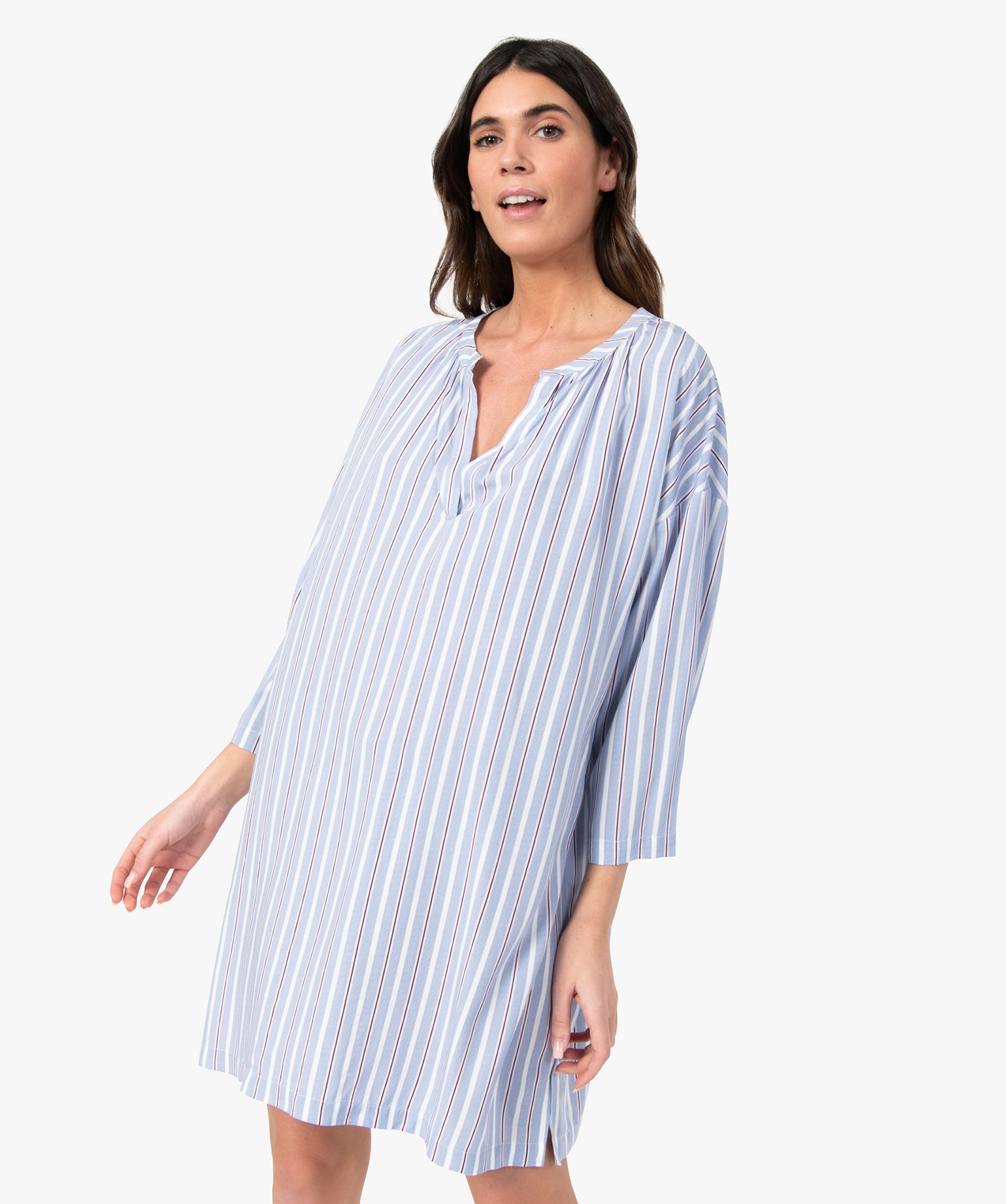 Chemise de nuit femme à manches 3/4 raye | GEMO