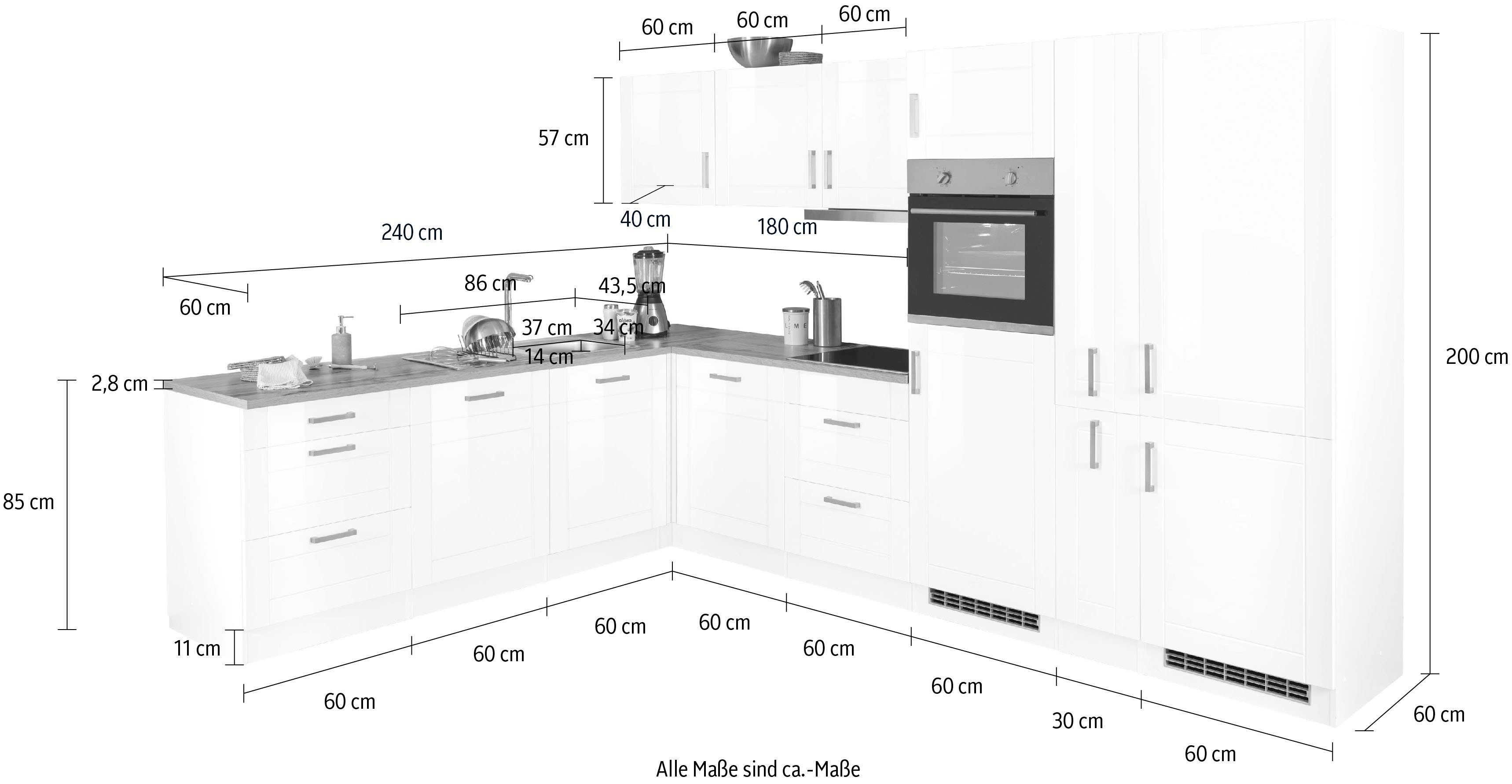 HELD MÖBEL Winkelküche Tinnum, mit E-Geräten, Stellbreite 240/330 cm