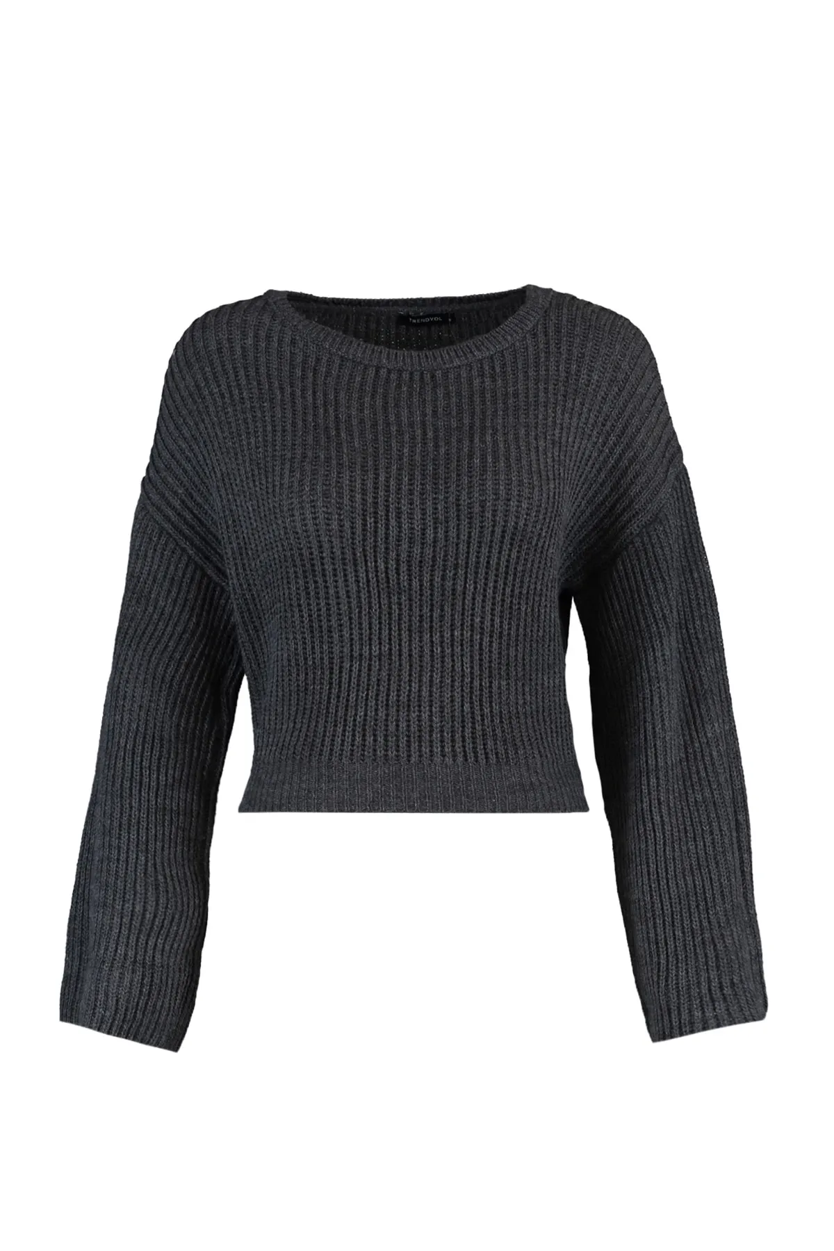 Trendyol Collection  Anthrazitfarbener, kurz geschnittener Strickpullover mit spanischen Ärmeln TWOAW20KZ0743