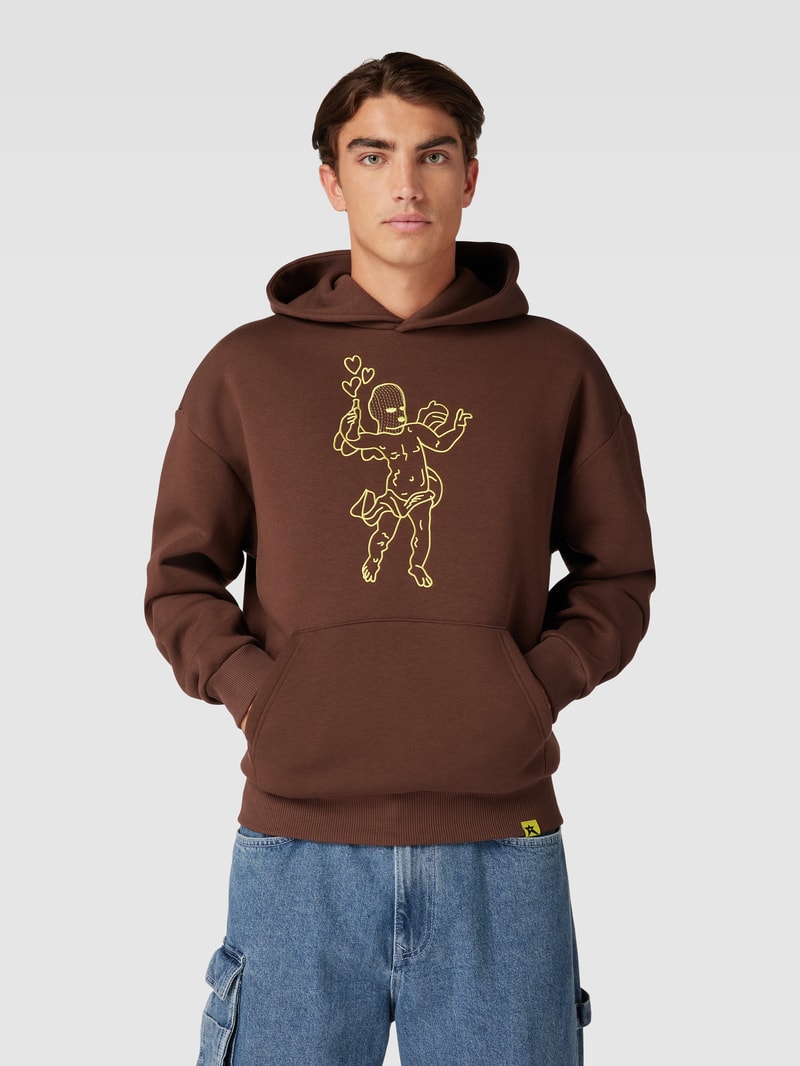 Hoodie mit Motiv-Stitching in dunkelbraun