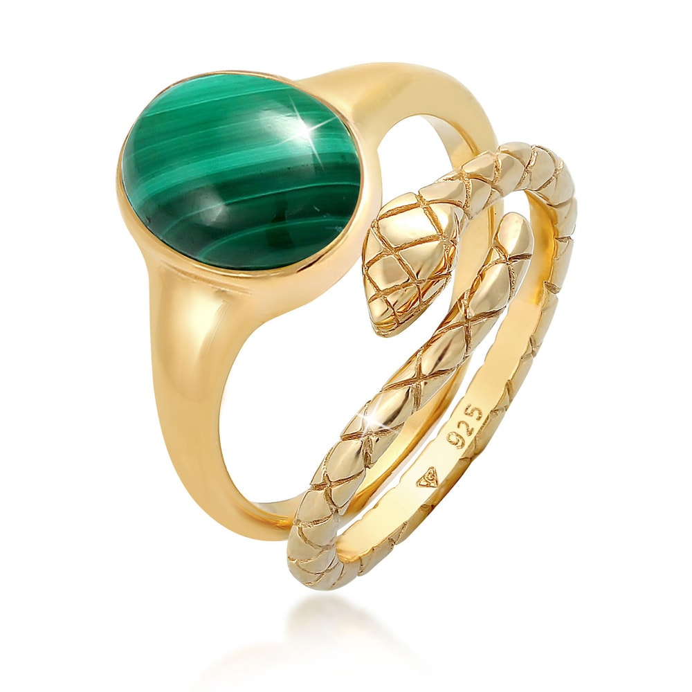 Elli PREMIUM Elli PREMIUM Bague Parure pour dames Bague Signet Malachite Serpent Trend Blogger Bague