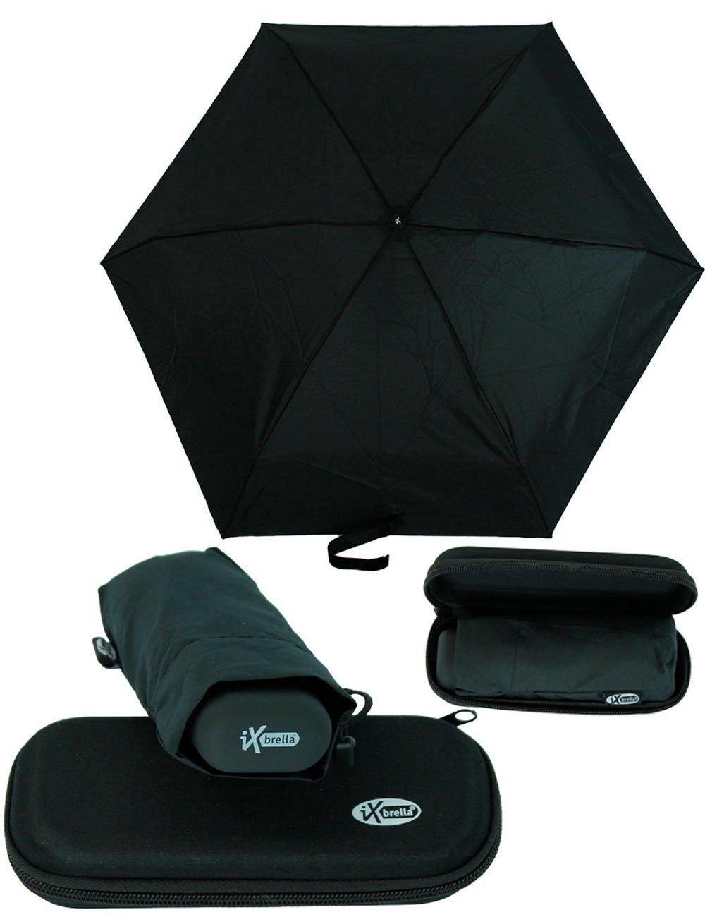 iX-brella Taschenregenschirm Super-Mini-Schirm - winziger Regenschirm im Etui, klein