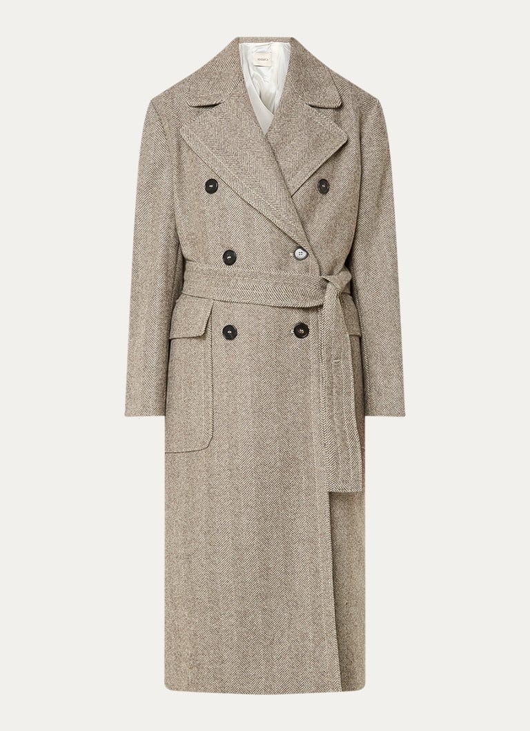 Max & Co Lambro double-breasted coat in virgin wool blend with herringbone pattern