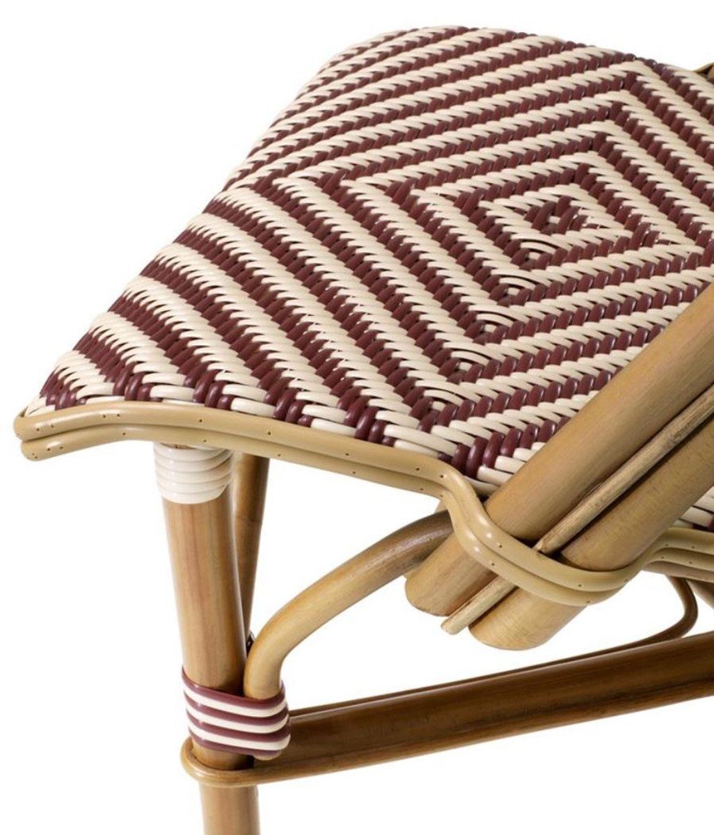 Casa Padrino Rattanstuhl Luxus Rattanstuhl Naturfarben / Burgundy / Weiß 46 x 60 x H. 83 cm - Wintergarten Möbel