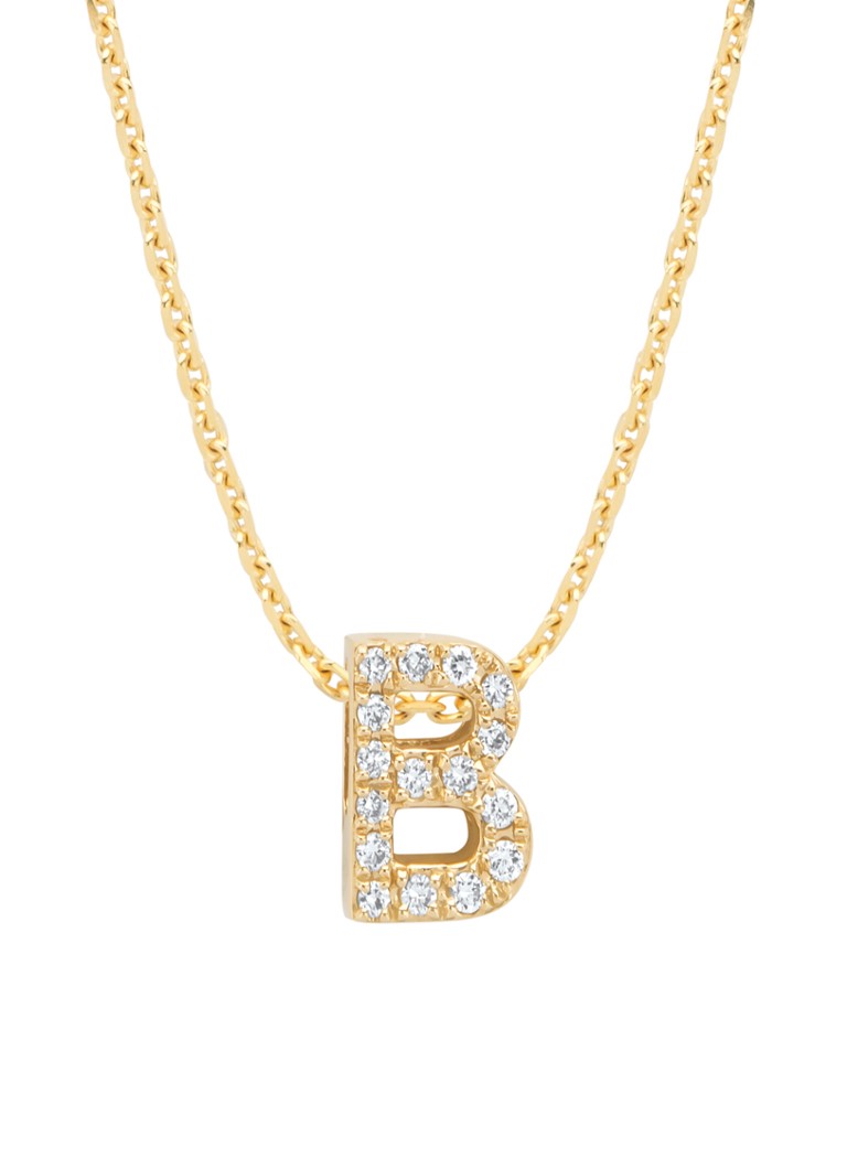 Pandantiv cu vârf de diamant din aur galben, diamant de 0.06ct, alfabet