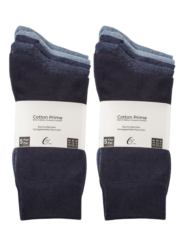 Cotton Prime® 10 Paar Unisex Socken Baumwollsocken - Back to Basic in Blautöne-Mix günstig kaufen