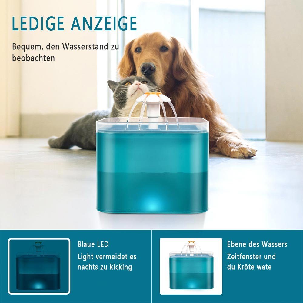 Kpaloft Trinkbrunnen 2 l, Hund LED Trinkautomat, Katzen Wasserspender leise