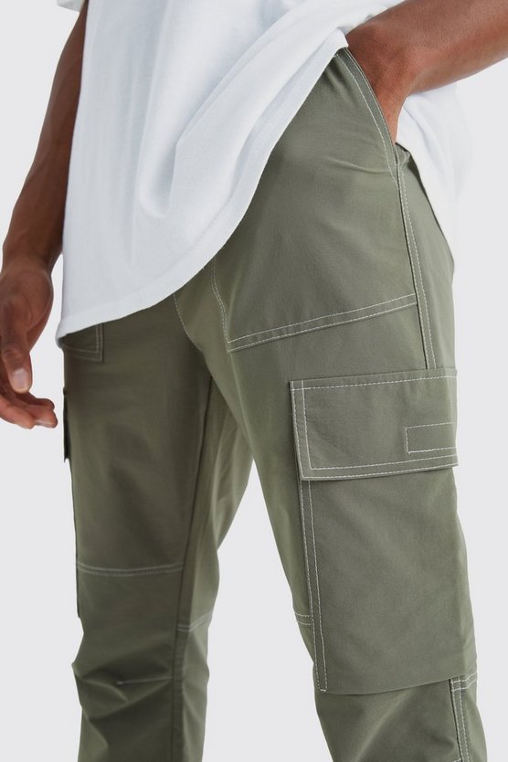 Slim-Fit Cargo-Hose mit Kontrast-Naht und elastischem Bund