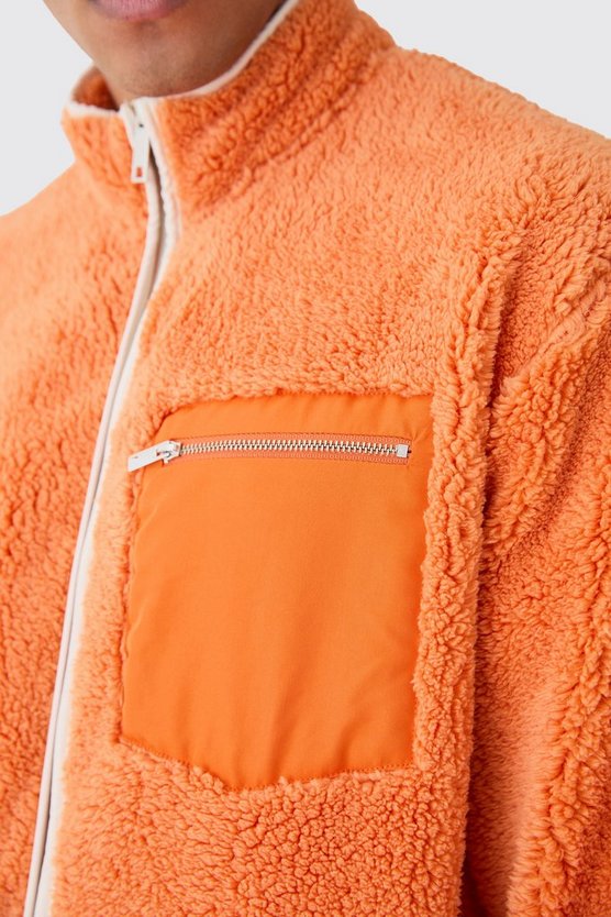 Oversize Kontrast Borg-Jacke