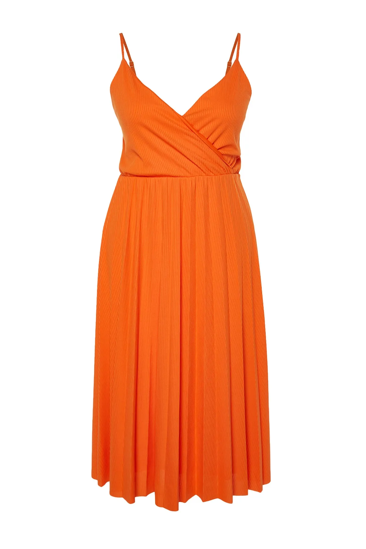 Trendyol Curve  Orangefarbenes zweireihiges Strickkleid mit Kragen und Trägern TBSSS22EL1565