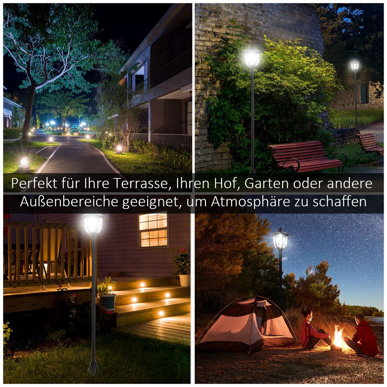 Outsunny Solar LED Gartenlaterne, 30/60 Lumen, Kunststoff, Schwarz